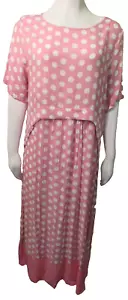 Women's Pink/White Polka Dot Maxi Short Sleeve Ruffle Waist Party Wedding Dress - Picture 1 of 11