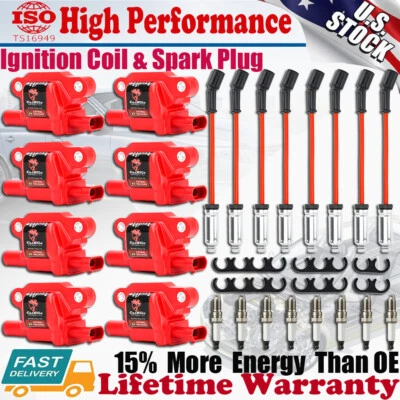 Bobina de encendido UF413 de alto rendimiento + bujía + cable para Chevy GMC 5,3 L 6,2 L V8 Foto 1 de 4