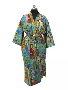 Sleepwear Gown Dress Indian Screen Print robe Lightweight Cotton Kimono 2k25 - Picture 1 of 5