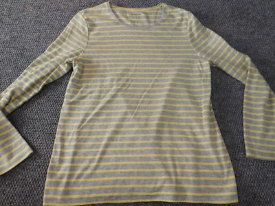 Croft & Barrow Womens Shirt Large gray striped classic tee yellow - Imagem 1 de 4