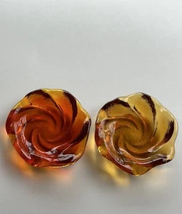 Vintage Fenton Art Glass Swirl Ashtrays Red Orange Amber Retro Bowl Dish - Picture 1 of 18