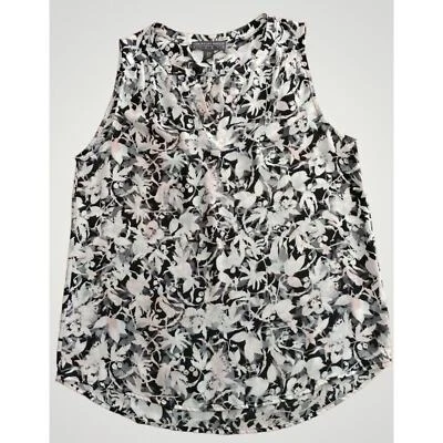 Fenn Wright Manson Studio Floral V-Neck Sleeveless Blouse Black/White/Pink Sz M - Image 1 of 4