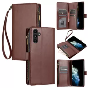 Zipper Magnetic Leather Flip Stand Card Wallet Case For Samsung Galaxy "S"Series - Picture 1 of 75
