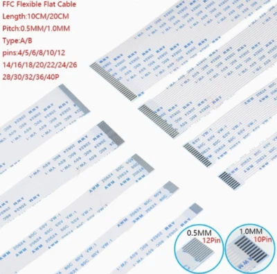 4-20Pin FFC Flexible Ribbon Cable Flat Wire Pitch 0.5/1mm AWM 20624 80C 60V VW-1 - Image 1 of 4