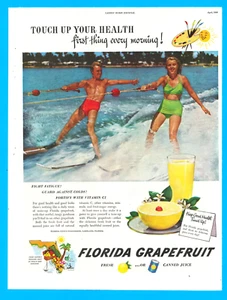 1949 Florida Grapefruit water skiing vintage print ad good health drink ephemera - Picture 1 of 3