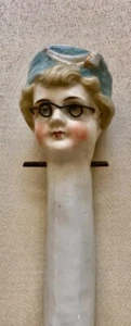 ANTIQUE BISQUE PORCELAIN GIRLS HEAD WEARING METAL GLASSES - Picture 1 of 9