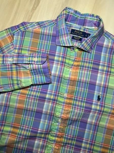 Polo Ralph Lauren Hemd Erwachsene Large gelb grün kariert Knopfleiste Madras Stretch - Bild 1 von 9