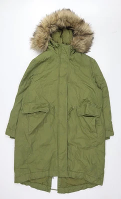 Abrigo parka verde para mujer H&M talla S ribete de piel con capucha Foto 1 de 4
