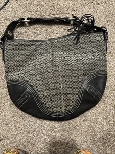 Vintage Y2K Coach Soho Hobo Signature Buckle Tasche schwarz Stoff Leder #F02158 - Bild 1 von 11