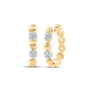 10K YELLOW GOLD ROUND DIAMOND HOOP EARRINGS 1/10 CTTW - Picture 1 of 1