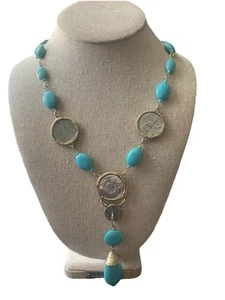 Collar Chico’s Turquesa y Monedas de Oro 33" Largo Ajustable - Imagen 1 de 6
