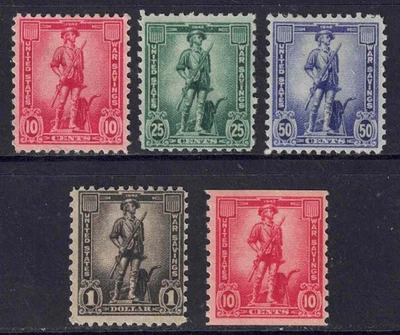 US Scott WS7 – WS10 & WS12, 10c - $1 War Savings Stamps MNH cp38 - Image 1 of 3