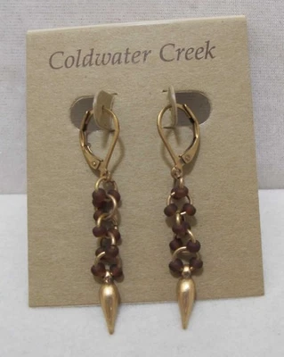 Pendientes colgantes COLDWATER CREEK tono dorado cuentas borgoña palanca trasera nuevos en caja Foto 1 de 4