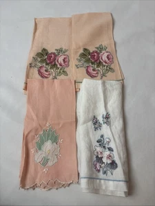 Lote 4 Toallas de Mano Invitadas Vintage Apliques Florales Bordadas Rosas Melocotón Blanco - Imagen 1 de 5