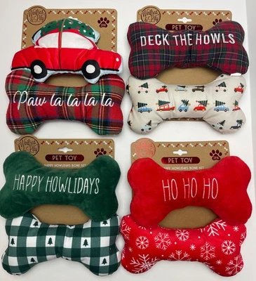 Christmas Dog Pet Toy Happy Howlidays Bone Set 2 plush (4 options) Winifred Lily - Image 1 of 4