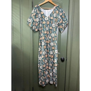 NWT Anna Cate Collection Allie Maxi Orange Bloom Vneck Floral Dress Green Medium - Picture 1 of 8