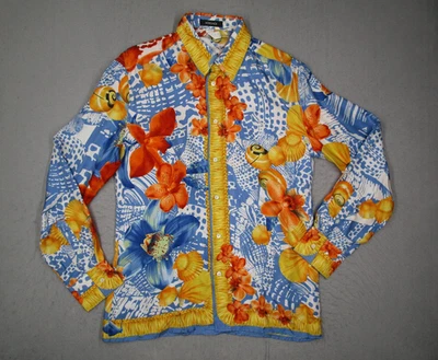 Versace Shirt Mens 54 IT Multicolor Silk Floral Seashell Print Made Italy 90s - Image 1 of 4