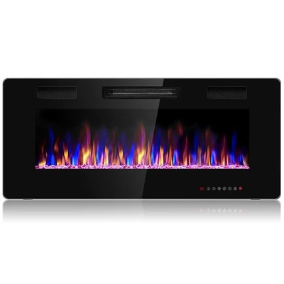 COSTWAY 42" Wall Mounted Heater Electric Fireplace Recessed Ultra Thin Multicolor Flame