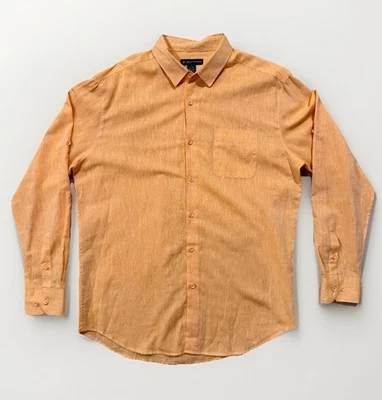 Bachrach Linen Blend Button Down Shirt Orange Long Sleeve Lightweight Casual XL - Image 1 of 4