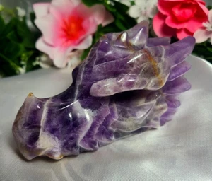 Großer 4,8 Zoll 550 g Chevron Traum Amethyst Drachenkopf Schädel Kristall Steinschnitzerei - Bild 1 von 16