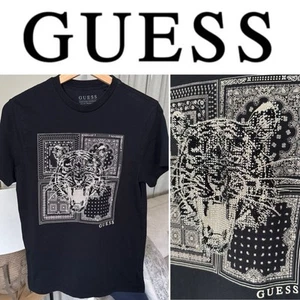 GUESS RHINESTONE TIGER PAISLEY BLACK T-SHIRT 100% Cotton UNISEX SMALL - Imagen 1 de 6