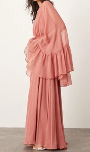 ASOS Edition Chiffon Extreme Sleeve Maxi Dress Ruffle Detail Dusky Pink US Sz 12 - Picture 1 of 5