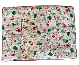Cath Kidston Christmas Pillow Covers 24x24 Santa Deer Trees Pink Trim Set of 2 - Picture 1 of 7
