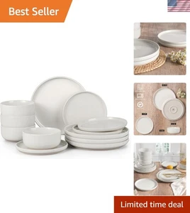 Steingut Geschirrset 12-teilig für 4 gesprenkelte milchig weiß spülmaschinenfest - Bild 1 von 9