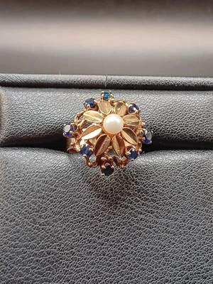 14k Gold Vintage Pearl And Sapphire Ring  - Image 1 of 2