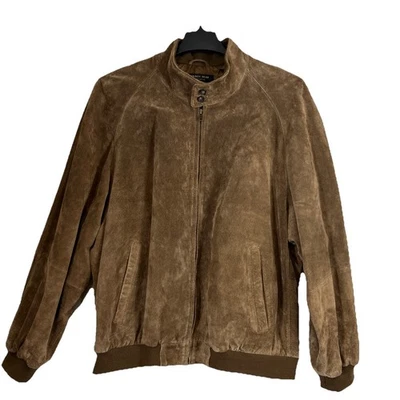 Golden Bear Marrón Gamuza Cuero Bomber 2 Botones Cuello Chaqueta Hombre’s XL Foto 1 de 4