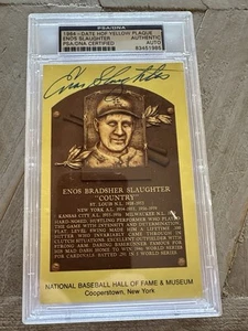 Enos Slaughter Hard Signed Card. HOF Plaque. PSA - Picture 1 of 2