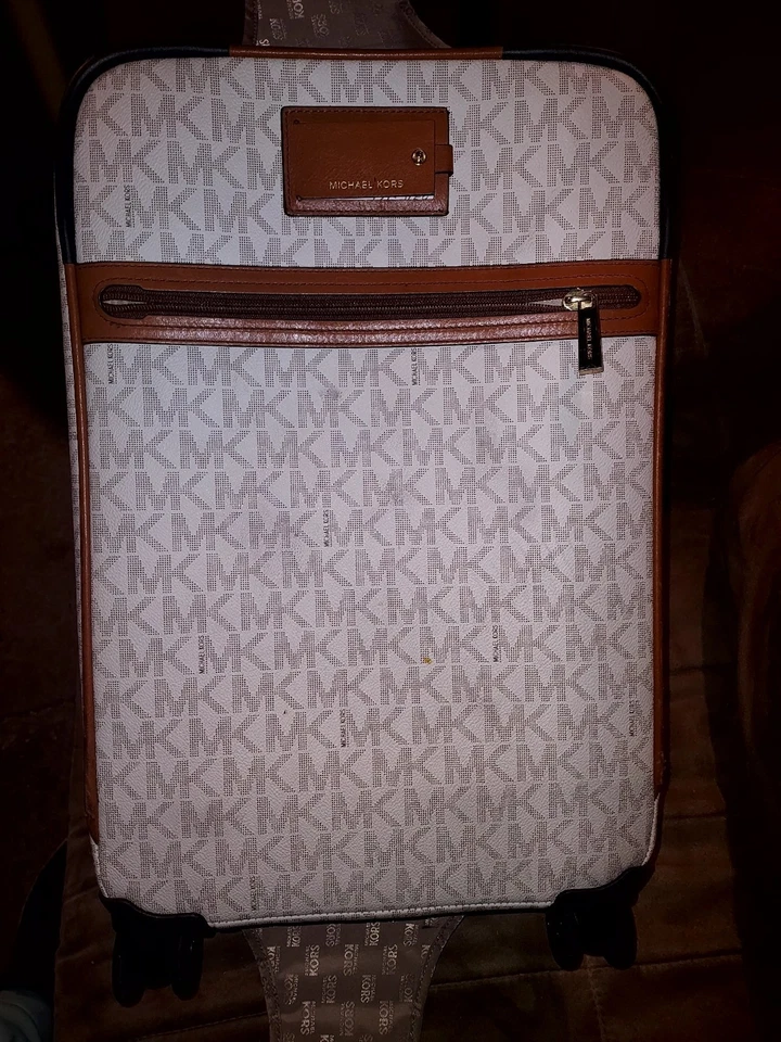 Maleta trolley de viaje Michael Kors bolsa de transporte viaje de vacaciones MK crema clara Foto 1 de 4