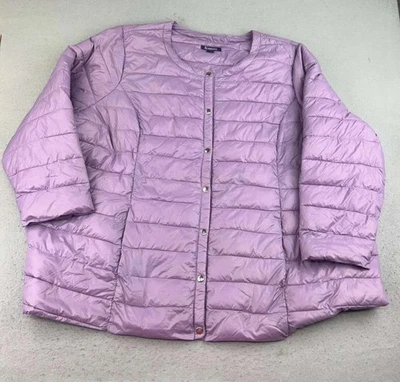 Roamans Puffer Jacket Womens 5X Purple Filled Quilted Snap Up Collarless - Image 1 of 4