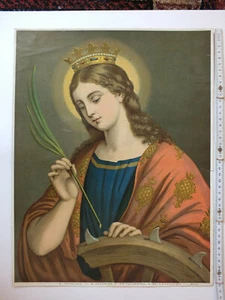 Chromolithografie - Heilige Katharina - aus der Zeit um 1880/ 1900 - Bild 1 von 4