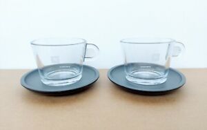 2x Nespresso Clear Glass Espresso Coffee Cup & Saucer Set VGC