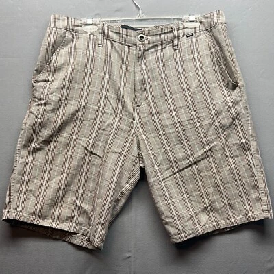 Vintage Hurley Shorts Mens Size 34 Plaid Tan Flat Front Chino Button Casual Surf - Image 1 of 4