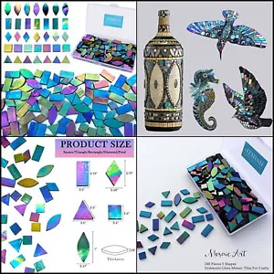 Iridescent Glass Mosaic Tiles for Crafts,240 Pieces 5 Shapes Mixed Stained Glass - Picture 1 of 12