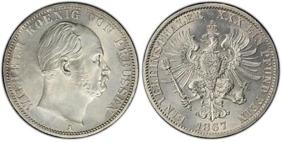Prussia 1 Thaler 1867 Silver Coin Taler Unc Germany Full Luster German State - Image 1 of 4