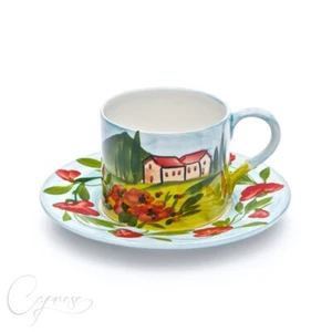 Bassano Ceramic Cup with Saucer 7,5 CM High 0,22L Tuscany Motif from Italy - Bild 1 von 7