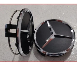 Nabendeckel 75mm kompatibel für Mercedes A B E CLA CLS CLK ML Schwarz Stern - Bild 1 von 7
