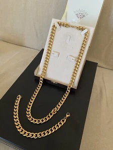24” Cuban Links Chain & 8.5” Bracelet Set,18k Gold Filled - Picture 1 of 10