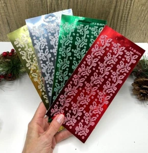 Stechpalme Border Abziehen Aufkleber Gold Rot Silber Grün Folie Hausgemachte Weihnachtskarte - Bild 1 von 6