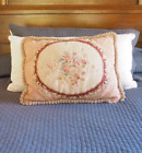 Vintage Needlepoint Decorative Floral Pillow, 21inx16in needlepoint