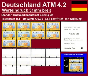 Bund ATM 4.2 * Werteindruck 31mm breit * Satz TS1 ** + Quittung * Leipzig 22 - Bild 1 von 3