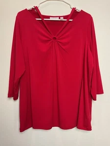 Susan Graver Damen rot Bluse Oberteil 3/4 Ärmel Größe 1X flüssiger Strick - Bild 1 von 8