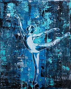 Ballerina Girl - Original Painting of Woman Dancing- 16"x20"-Glows in Blacklight - Picture 1 of 10