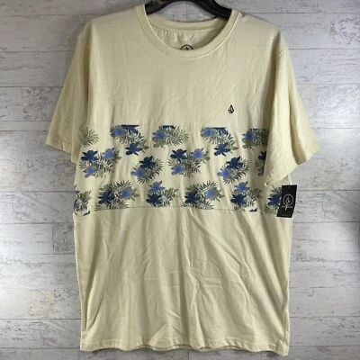 Men’s Volcom Yellow Floral Parables Blocked Crew Shirt Size Logo L NWT SS Skate - Image 1 of 4
