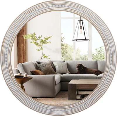 32 Inches Farmhouse round Wood Mirrors for Wall Decor, Rustic Decorative Circle - Image 1 of 4