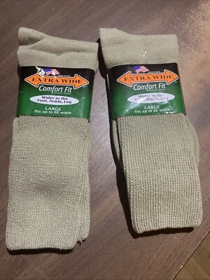 EXTRA WIDE Socks Medical Diabetic Athletic Socks Size Large 12-16 TAN 2 Pairs - Image 1 of 4