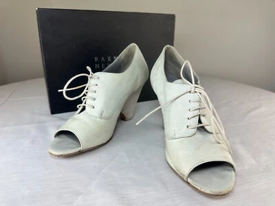 Collectible Barneys New York Off White Open Toe Lace Up Ankle Booties Size 37 - Image 1 of 4